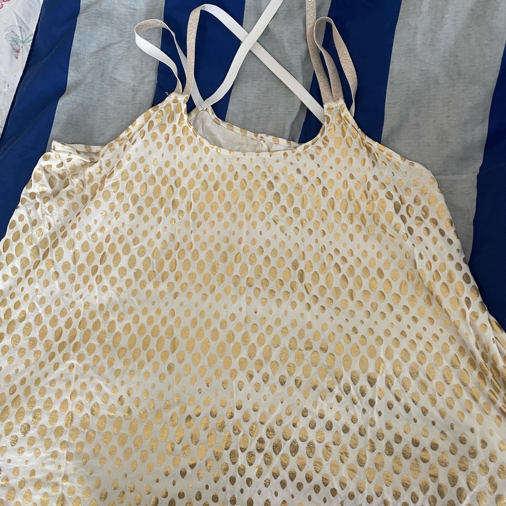 Lane Bryant Gold and Cream Polka Dot Top